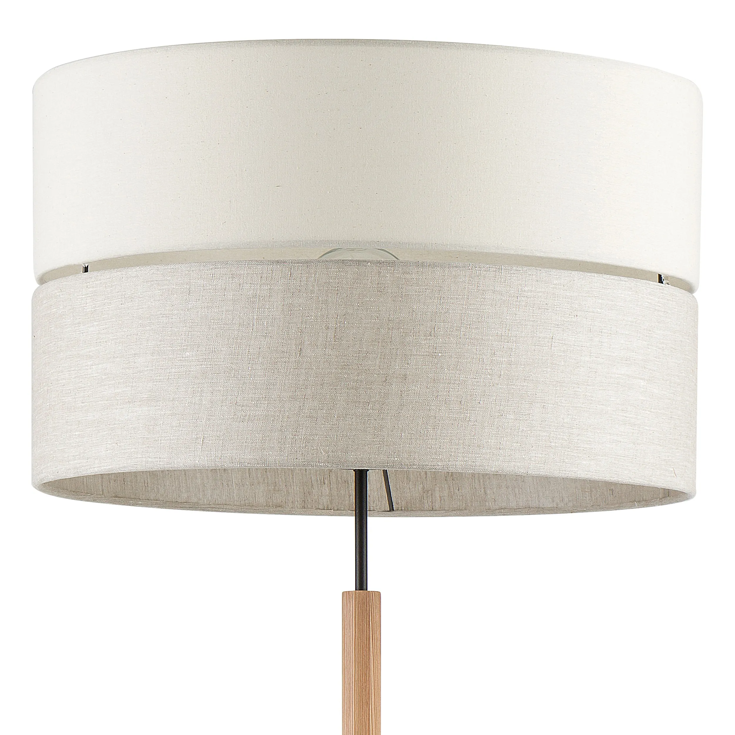 Lampa podłogowa ECO czarna drewniana podstawa szaro beżowy okrągły abażur z tkaniny 139x50cm - TK_5597