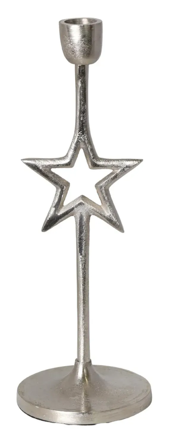 ŚWIECZNIK metalowy Z GWIAZDKĄ srebrny