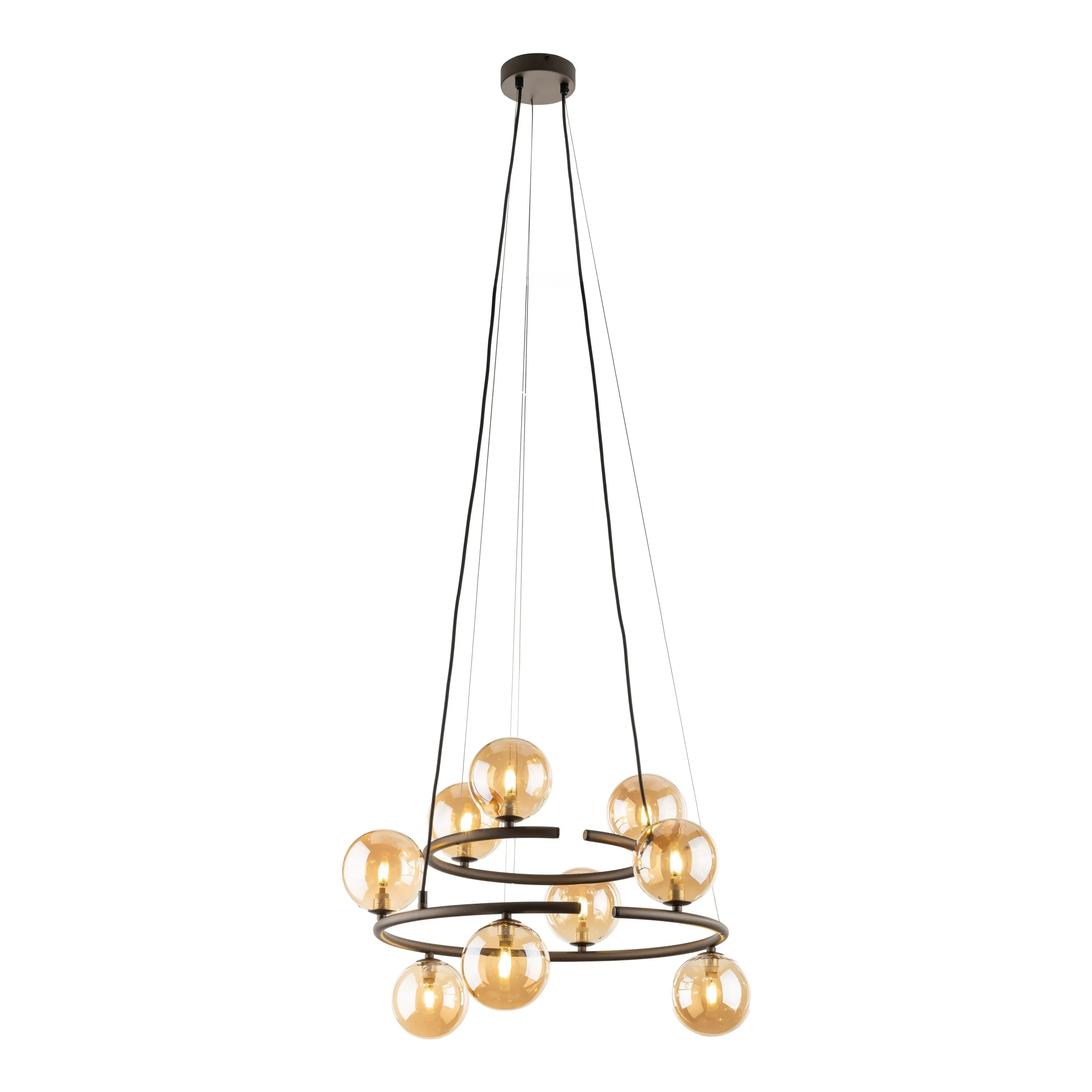 Lampa wisząca ANABELLE brązowa z brązowymi szklanymi okrągłymi kloszami 140x62cm - TK_6587