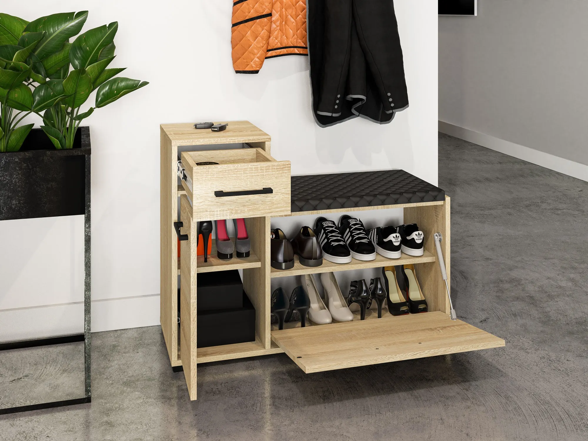 Szafka na buty z siedziskiem i szafką wysoką CARO 06 Sonoma jasna 68x90x34
