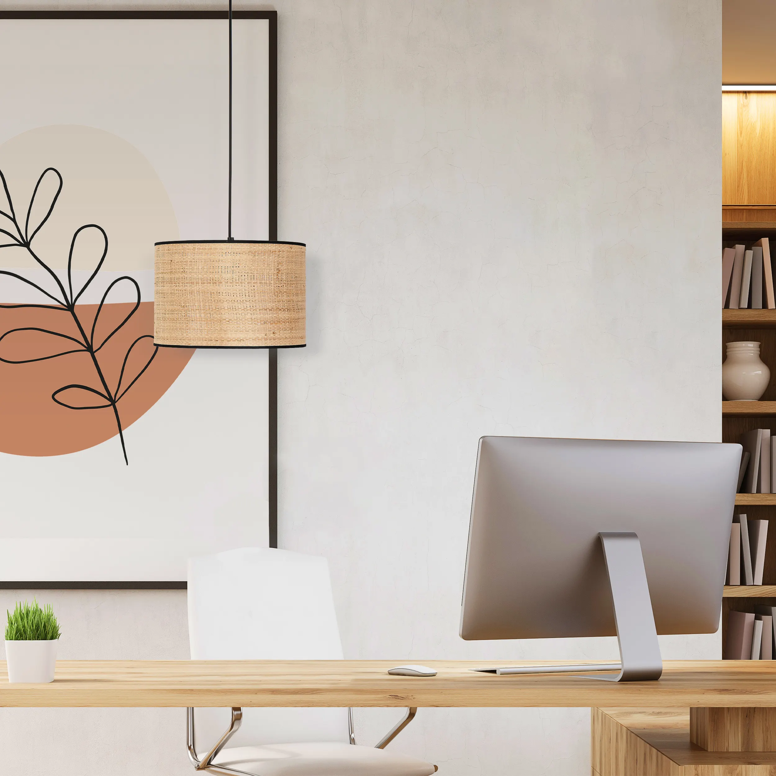 Lampa wisząca LIBERIA czarna beżowy okrągły klosz z plecionki 160x30cm - TK_4730