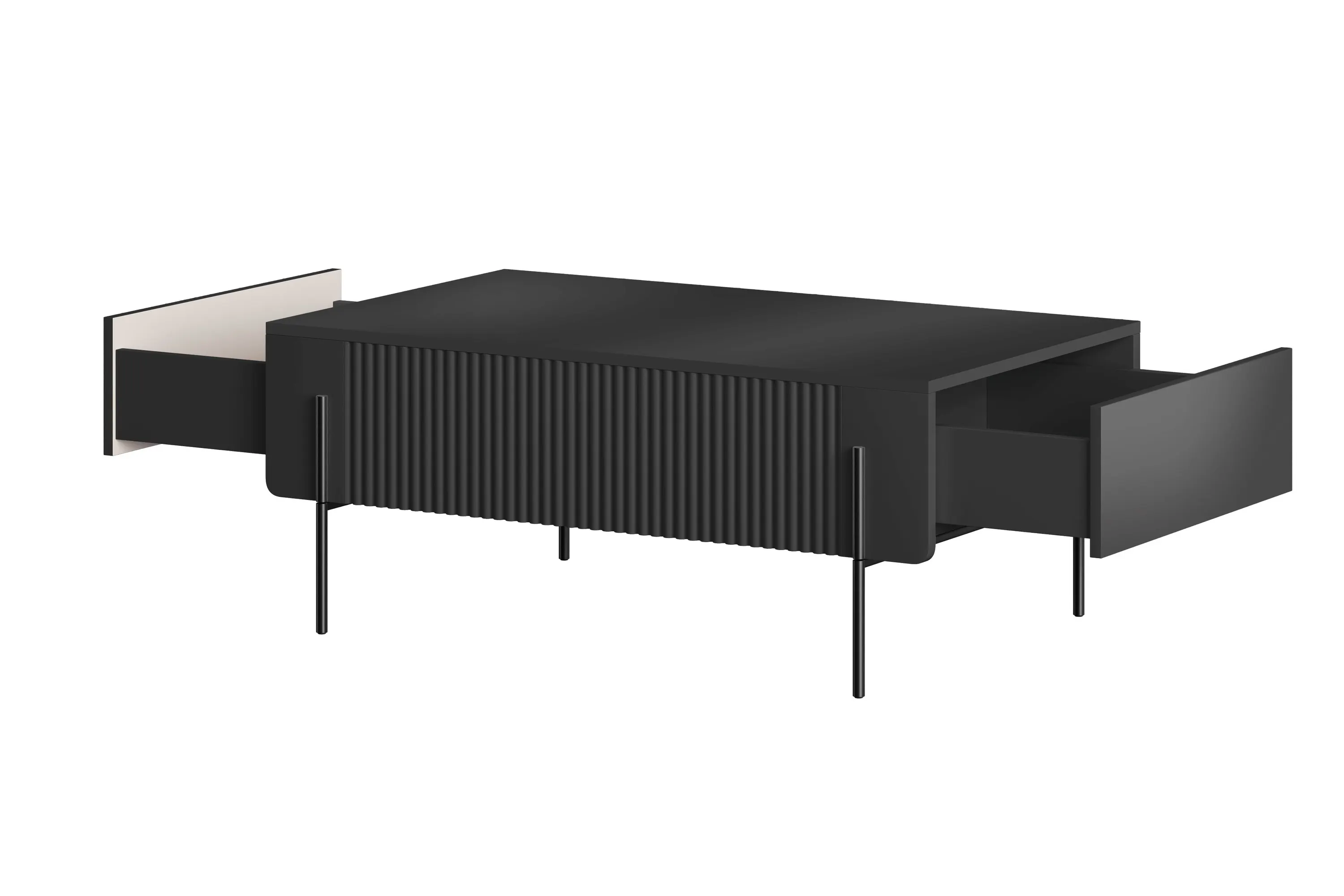 Stolik kawowy z 2 szufladami MALMI ryflowany front 60x100cm - czarny - B_166962