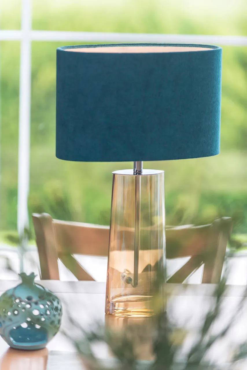 Lampa stołowa PRATO szklana miodowa chromowana turkusowa 50cm - 3842