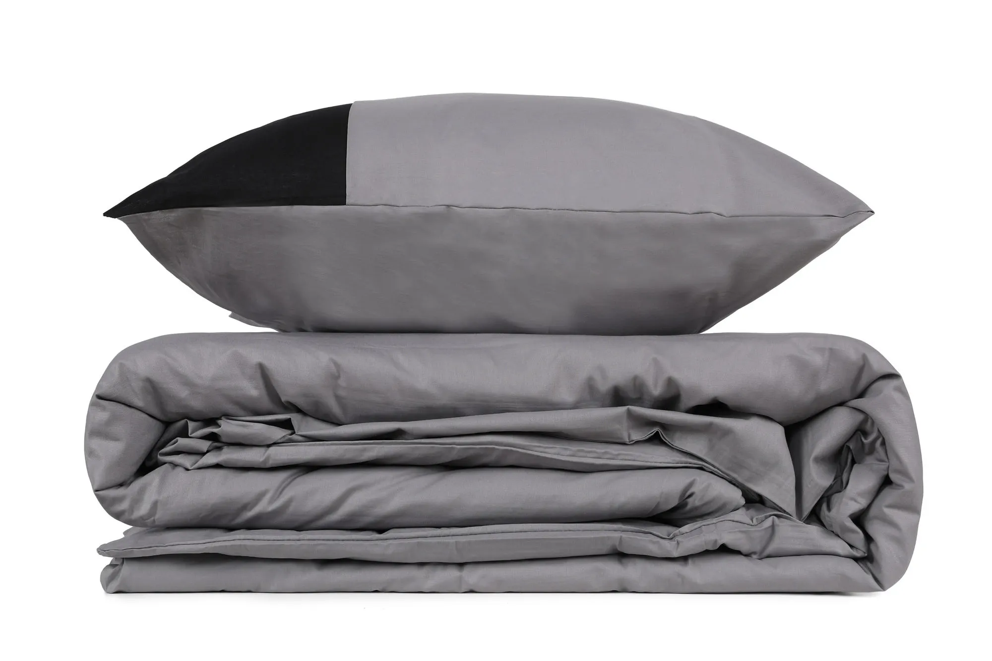 Komplet pościeli PLAIN 135x200 poszewka 80x80 cm szary czarny