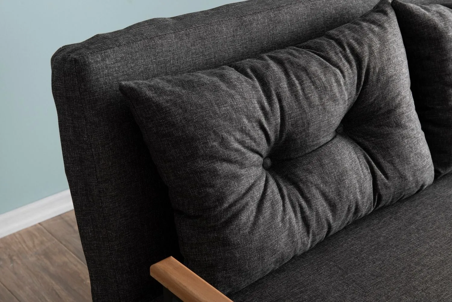 Sofa rozkładana 2-osobowa z lnianą tapicerką SANDO ciemnoszara — zdjęcie 9