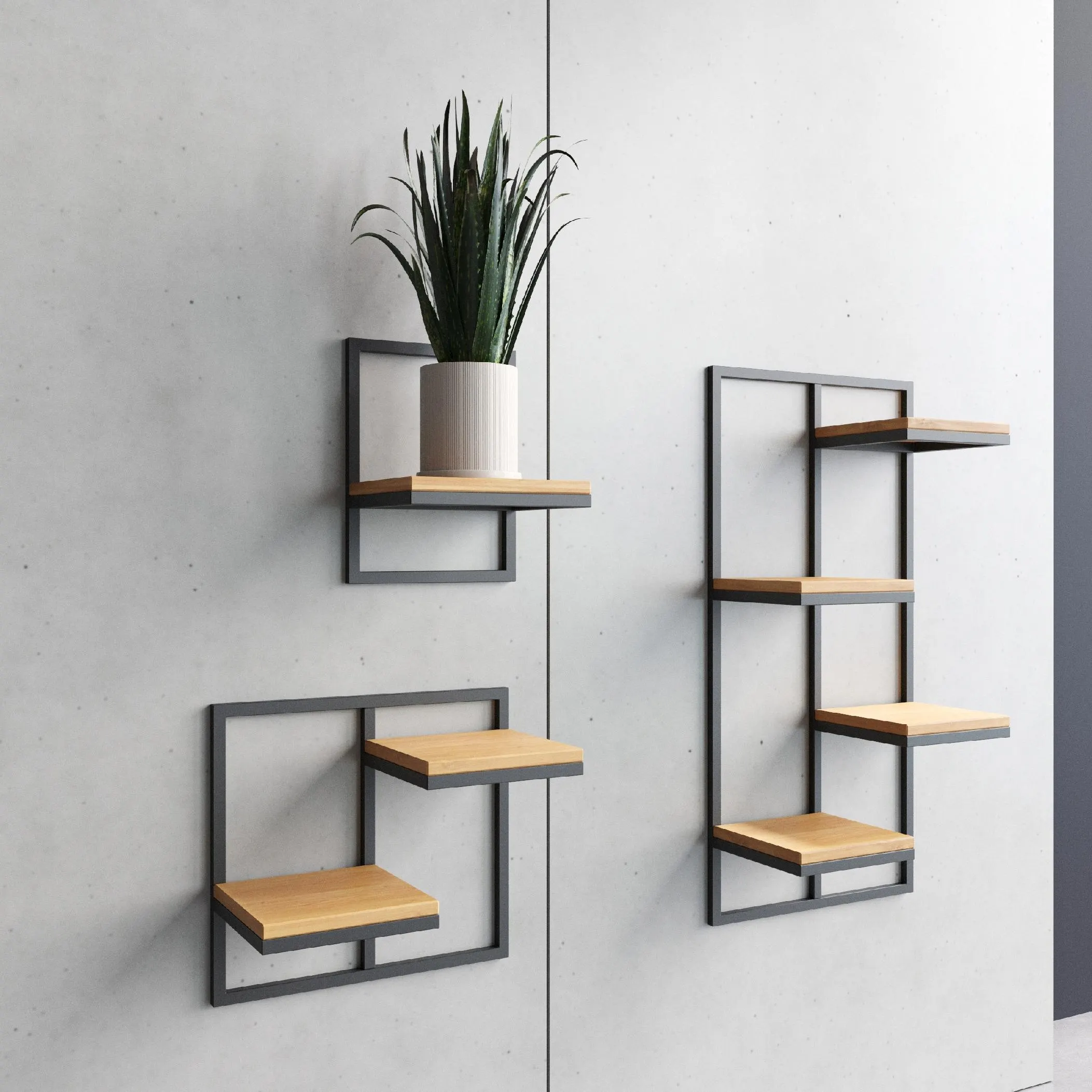 Kwietnik wiszący LENS M metal drewno czarny naturalny - LD_TZ000085