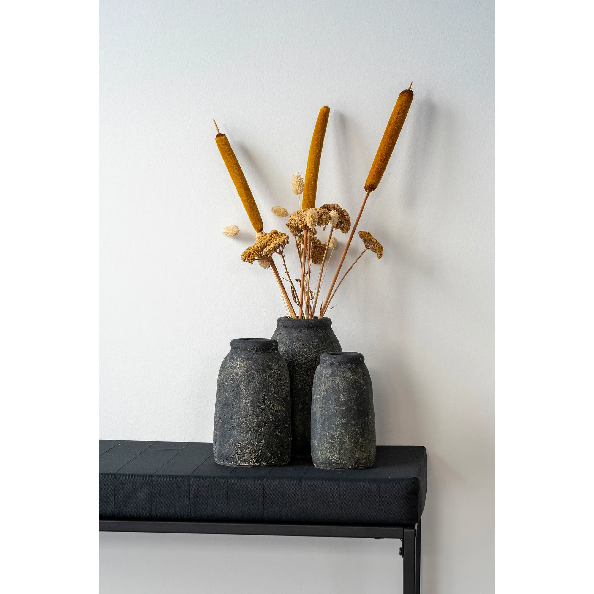 Wazony dekoracyjne VELAS terakota zestaw 3 szt. antyczny ciemny szary - 9001530