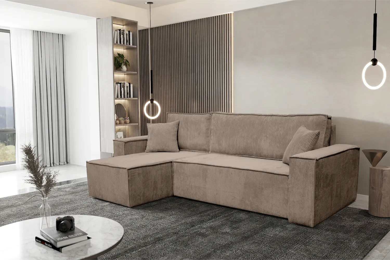 Narożnik uniwersalny KARL L rozkładany tkanina Poso 02 cappuccino - NAROZNIK_KARL_POSO02