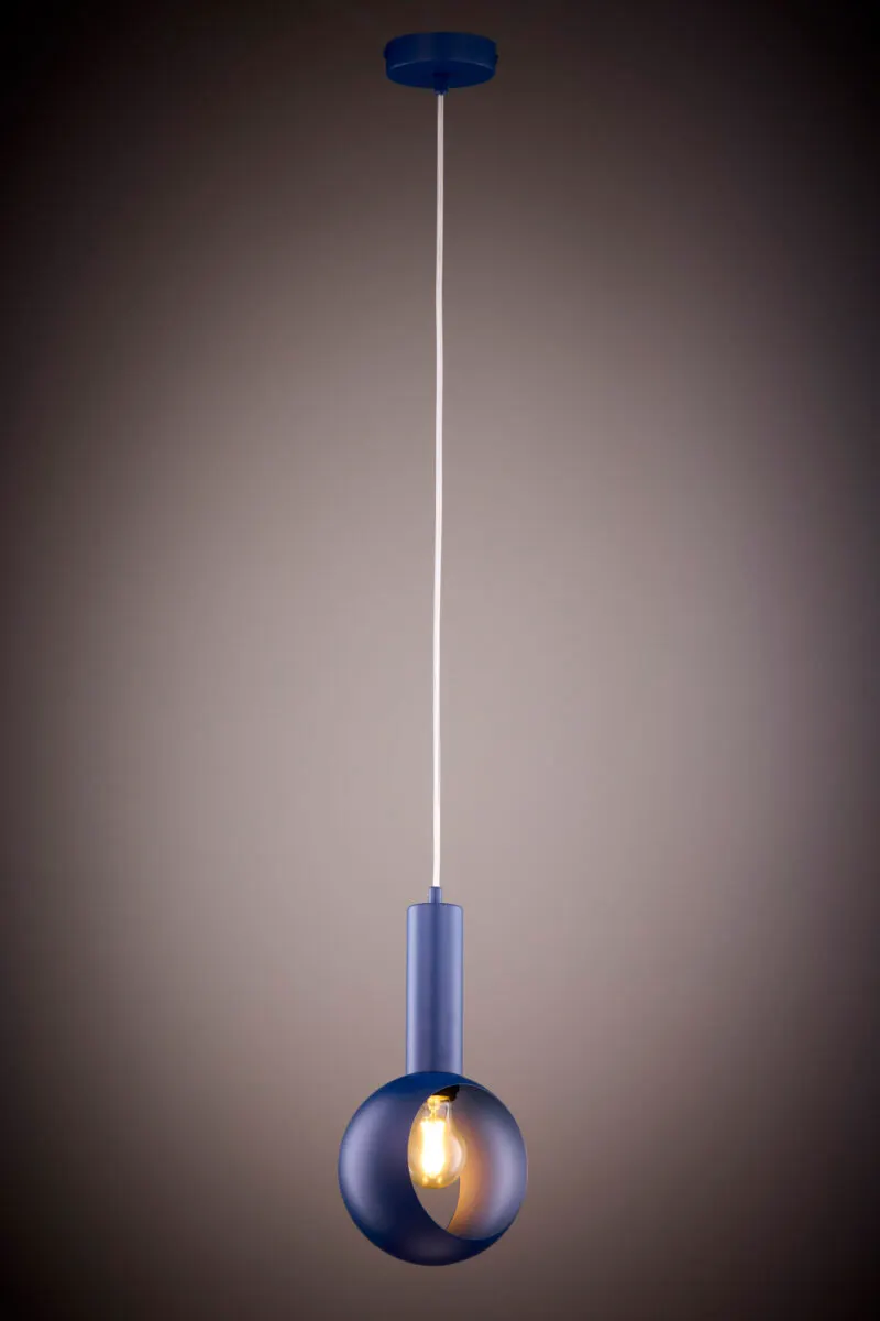 lampa wisząca, kula, niebieska, metal, żarówka Filament