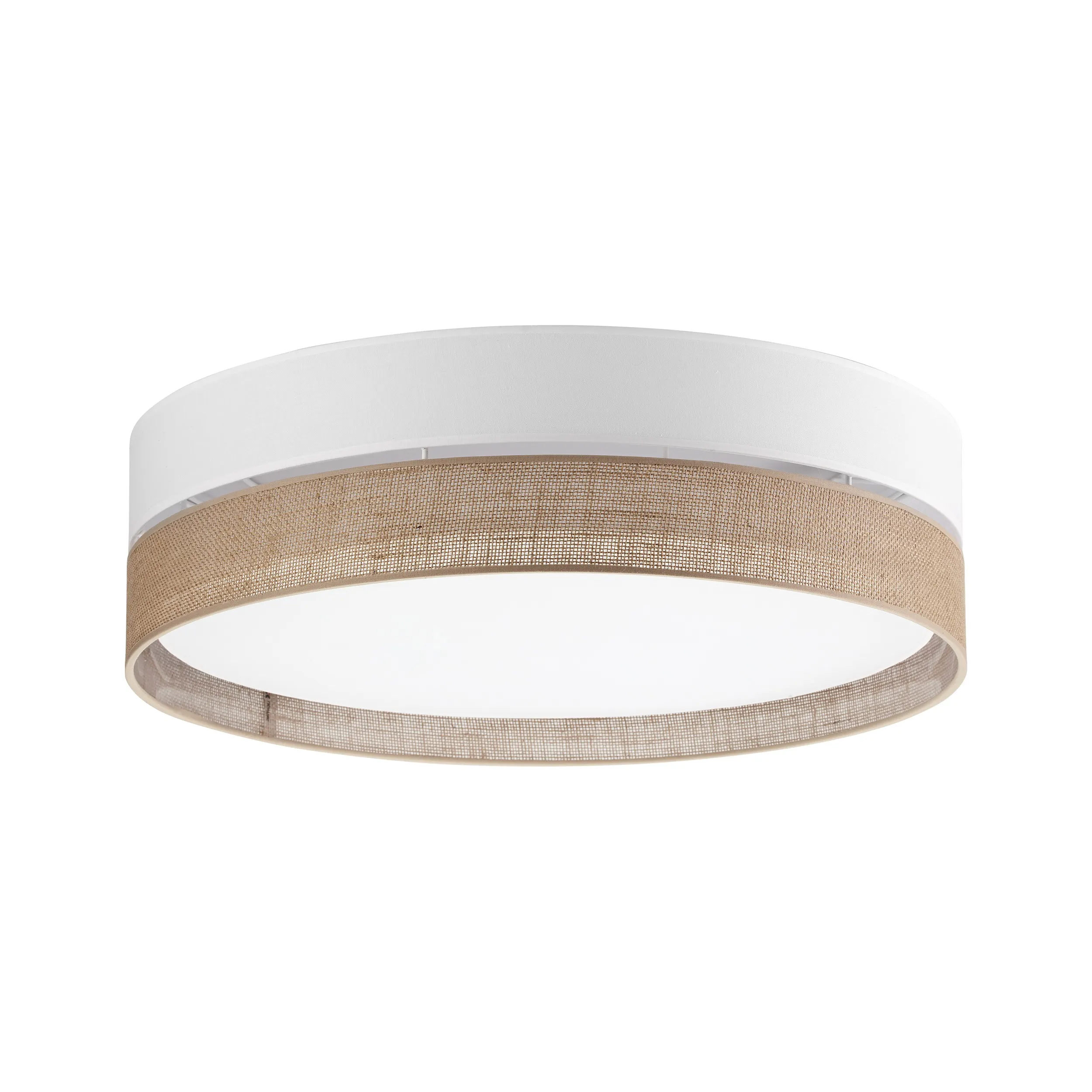 Lampa sufitowa LINOBIANCO biała z brązowym elementem z tkaniny plecionki 60x16cm