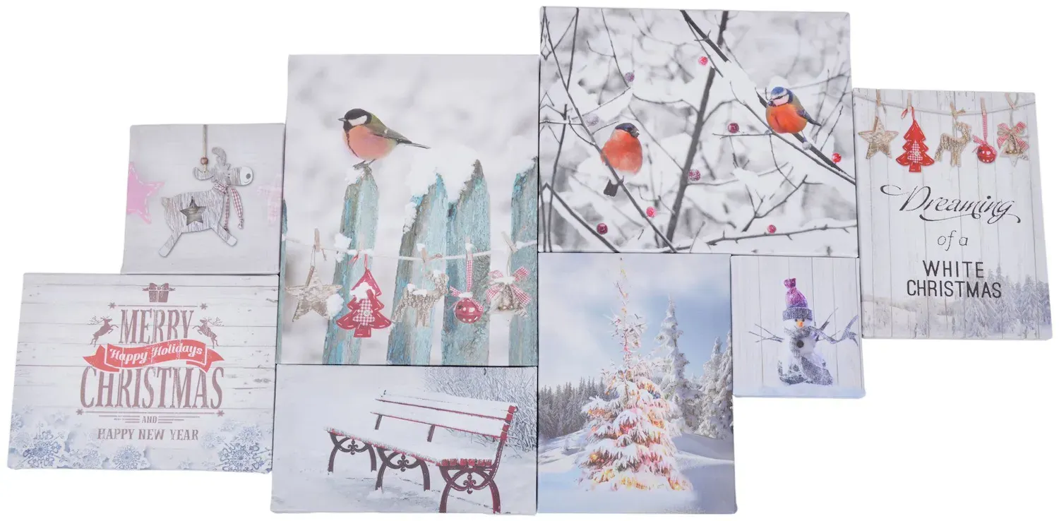 Zestaw 8 OBRAZKÓW Z PTASZKAMI - ZIMOWY 40x80 cm wielokolorowy Zestaw 8 OBRAZKÓW Z PTASZKAMI - ZIMOWY 40x80 cm wielokolorowy