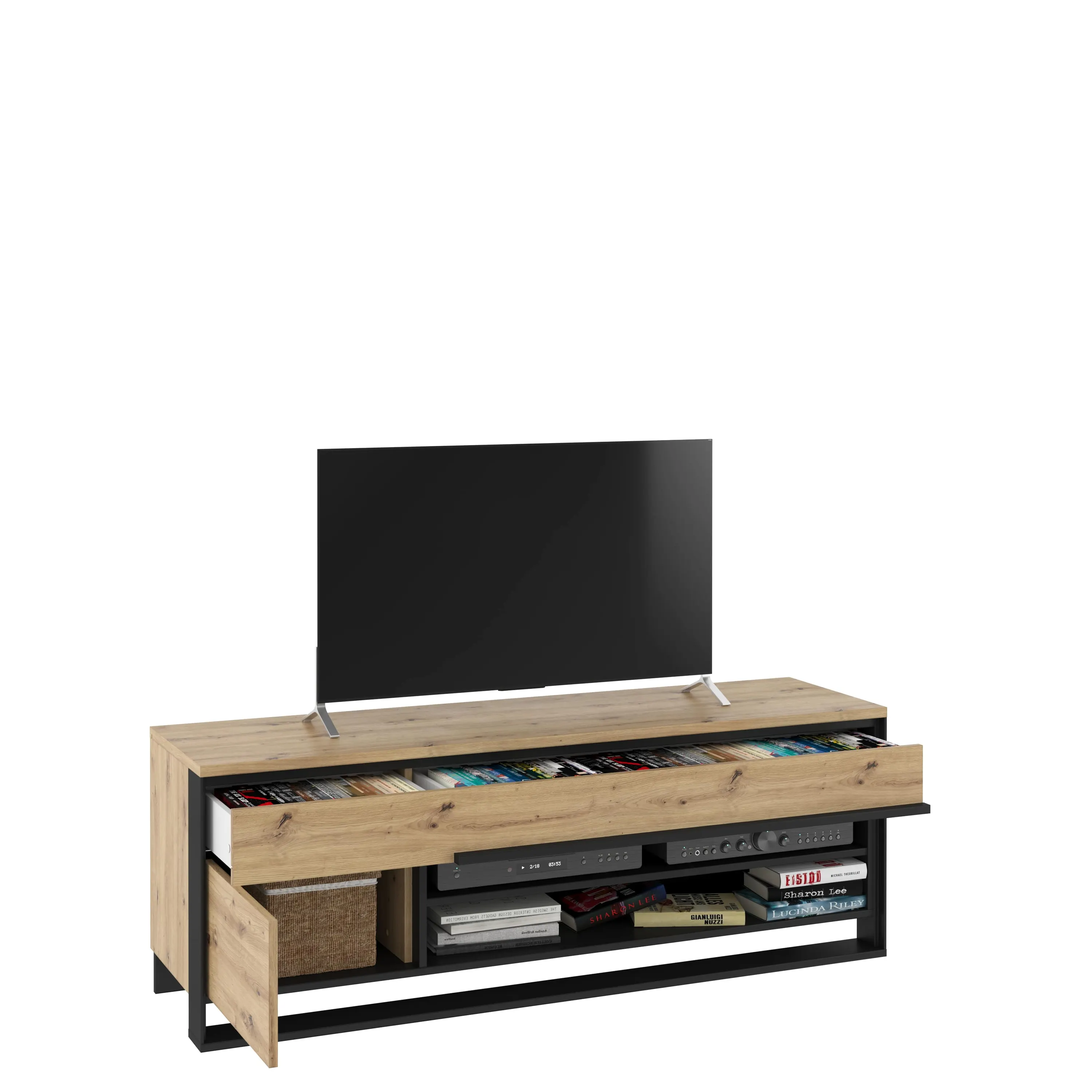 Szafka RTV 155cm LED Quant QA-04 dąb artisan/czarny - QA4DAC