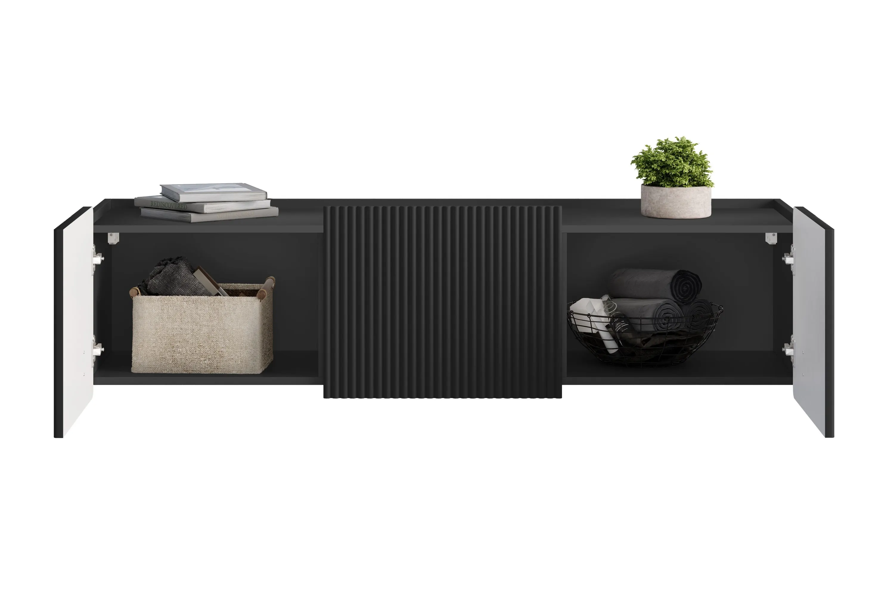 Szafka RTV wisząca MALMI 2-drzwiowa z 1 szufladą 150cm - czarna - B_166988