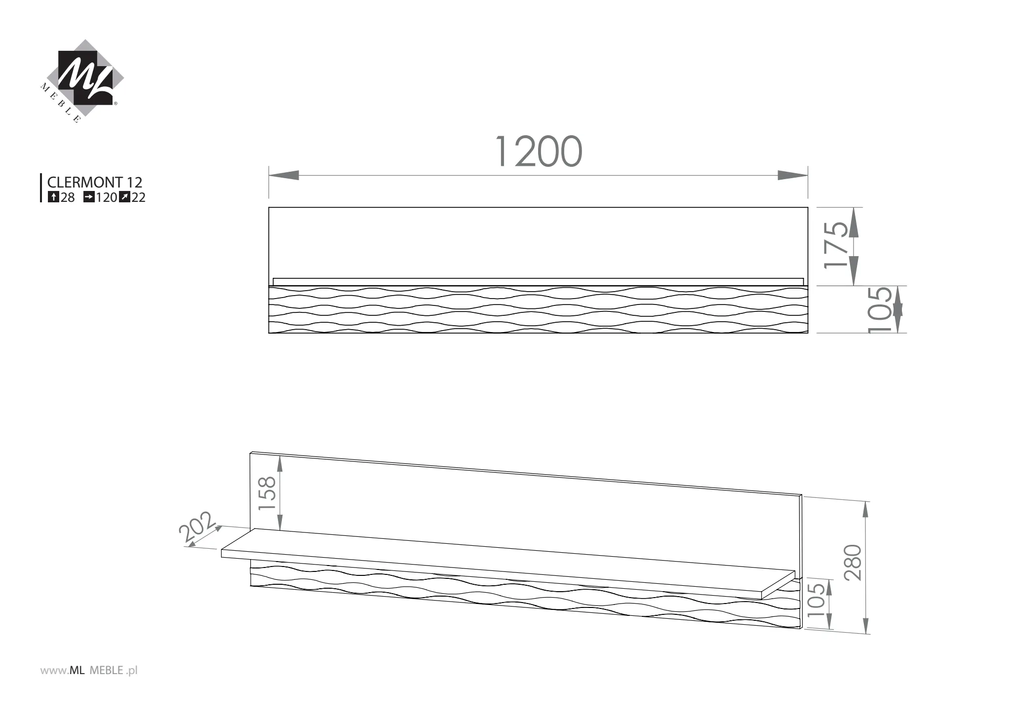 Półka ścienna CLERMONT 12 sosna śnieżna 120 cm - 1CLER12-001