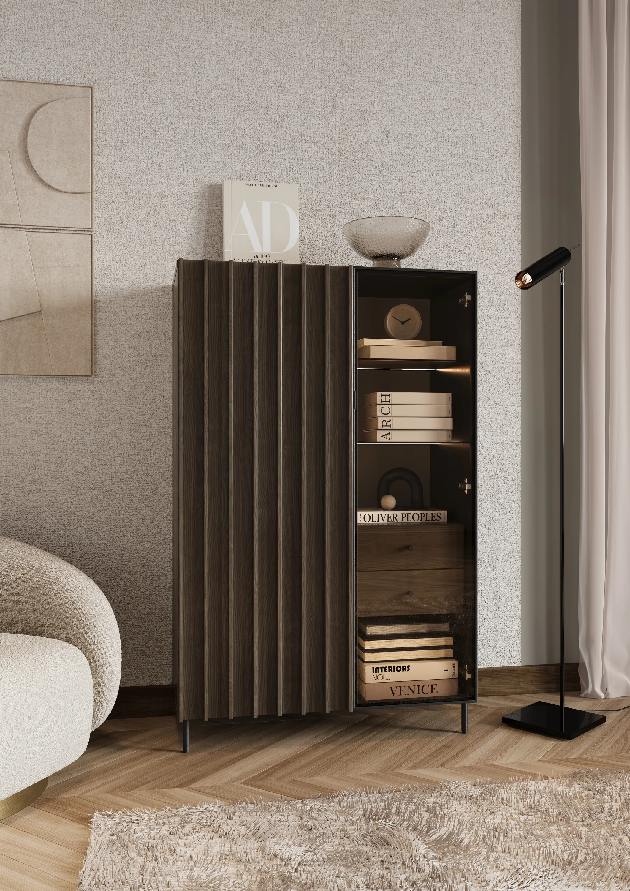 Niska witryna Piemonte PE-06 lamel jesion portlandzki/czarny - PE6JCZ