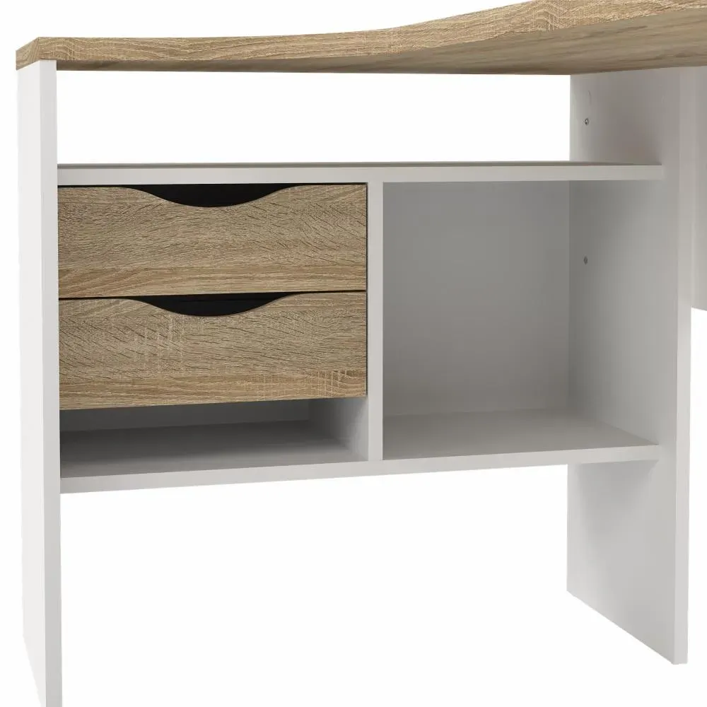 Narożne biurko z 2 szufladami FUNCTION PLUS 145cm biały/dąb - TV_8011849AK