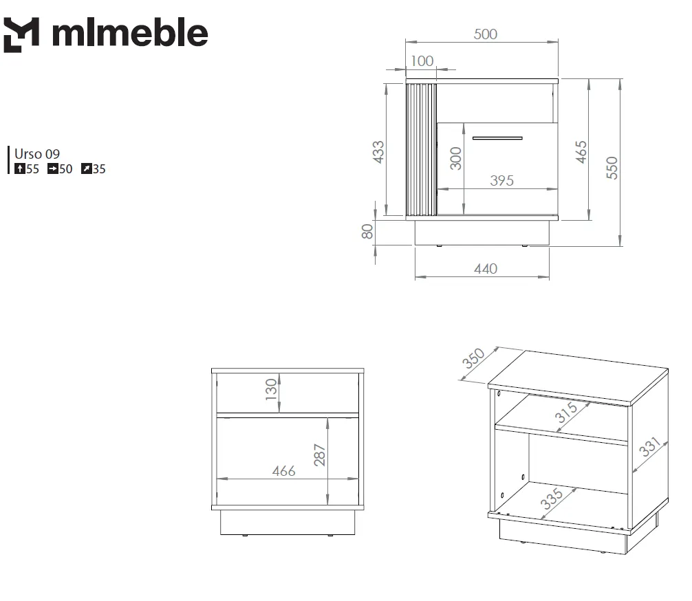 Szafka nocna 1-drzwiowa URSO 09 craft złoty-czarny - 1URSO09-001