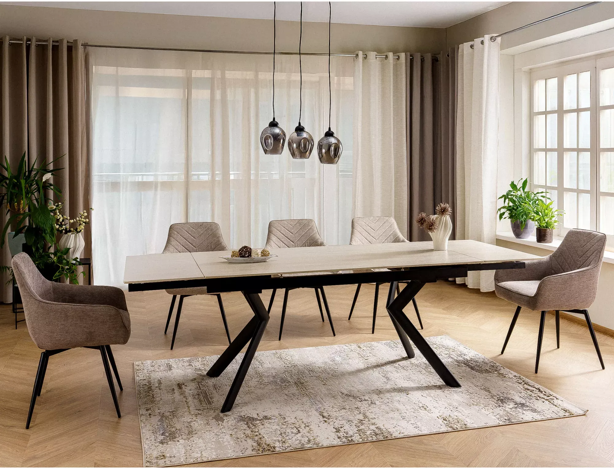 Stół rozkładany ceramiczny NORTON 160(240)x90 beżowy na czarnych nogach - NORTONSTRC160