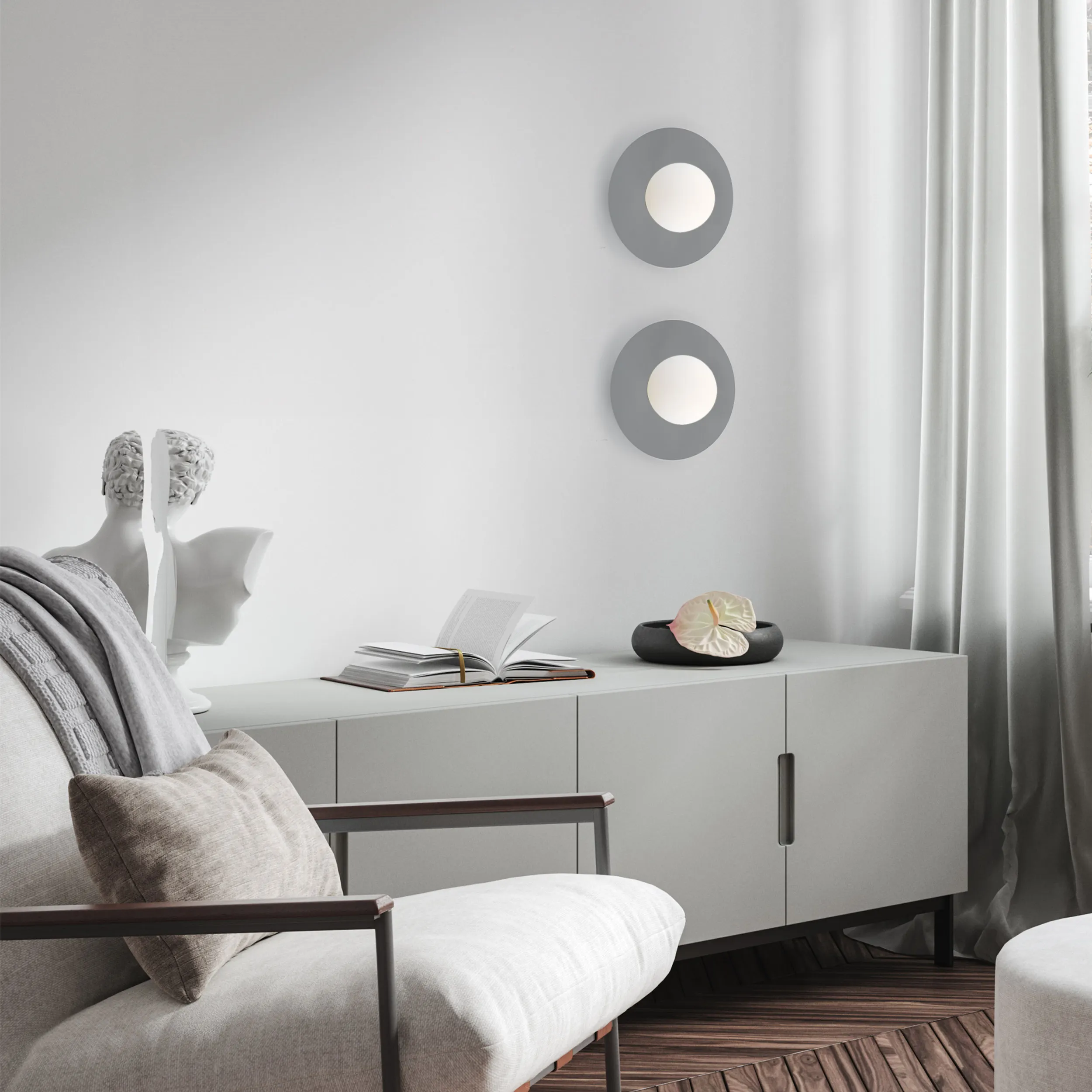 Kinkiet PIXI szary z białym okrągłym kloszem 25x15cm - TK_10232