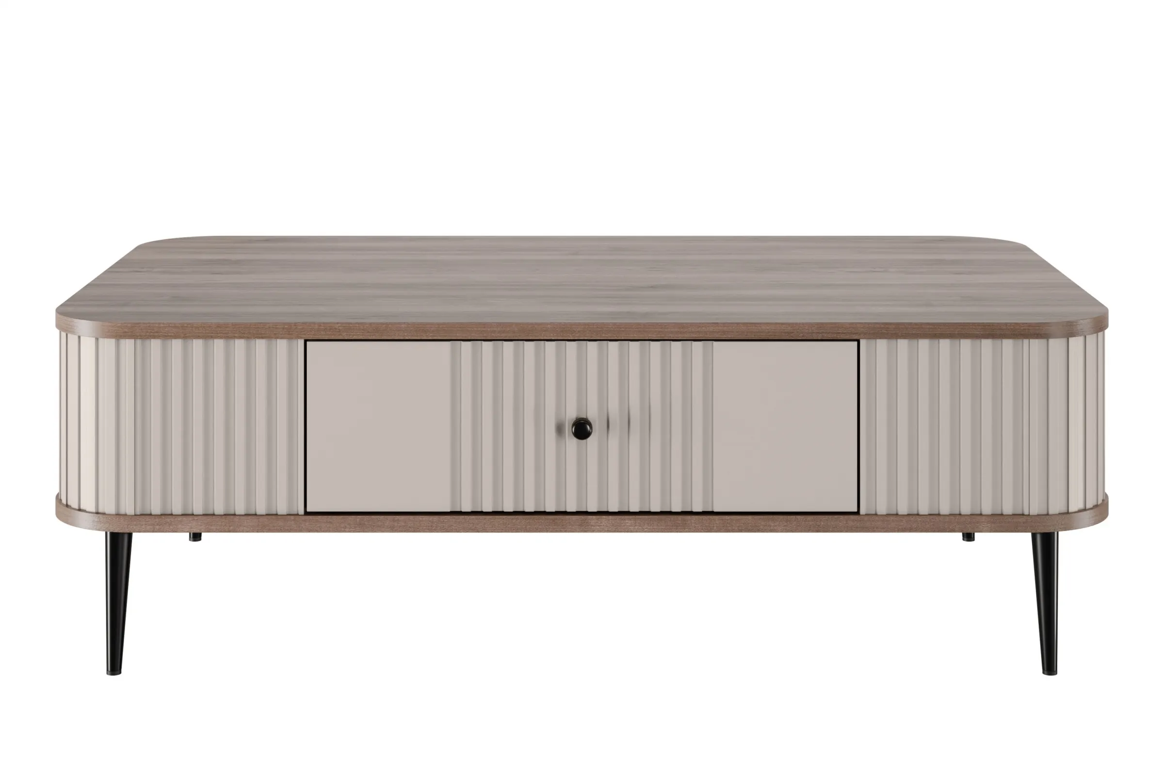 Stolik kawowy z szufladą VESPER 103 ryflowany front cashmere orzech czarne nogi - B_163809