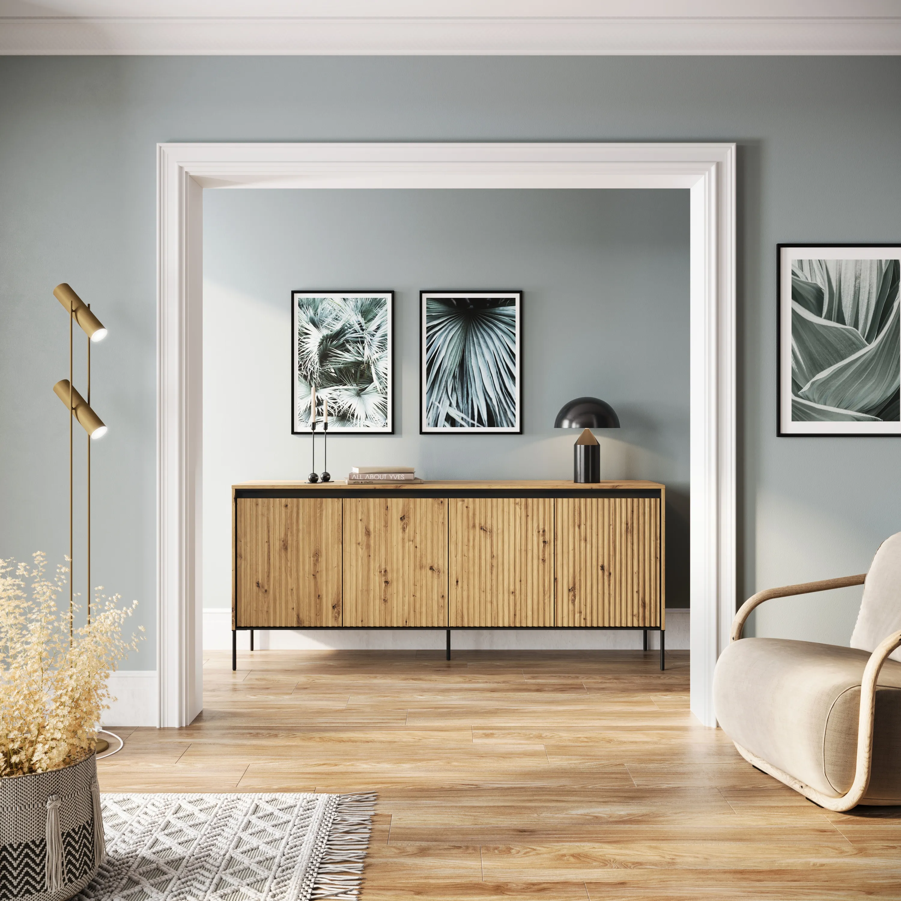 Komoda z oświetleniem TREND TR-04 4D 193cm dąb artisan/czarny - TR4DAC-V2