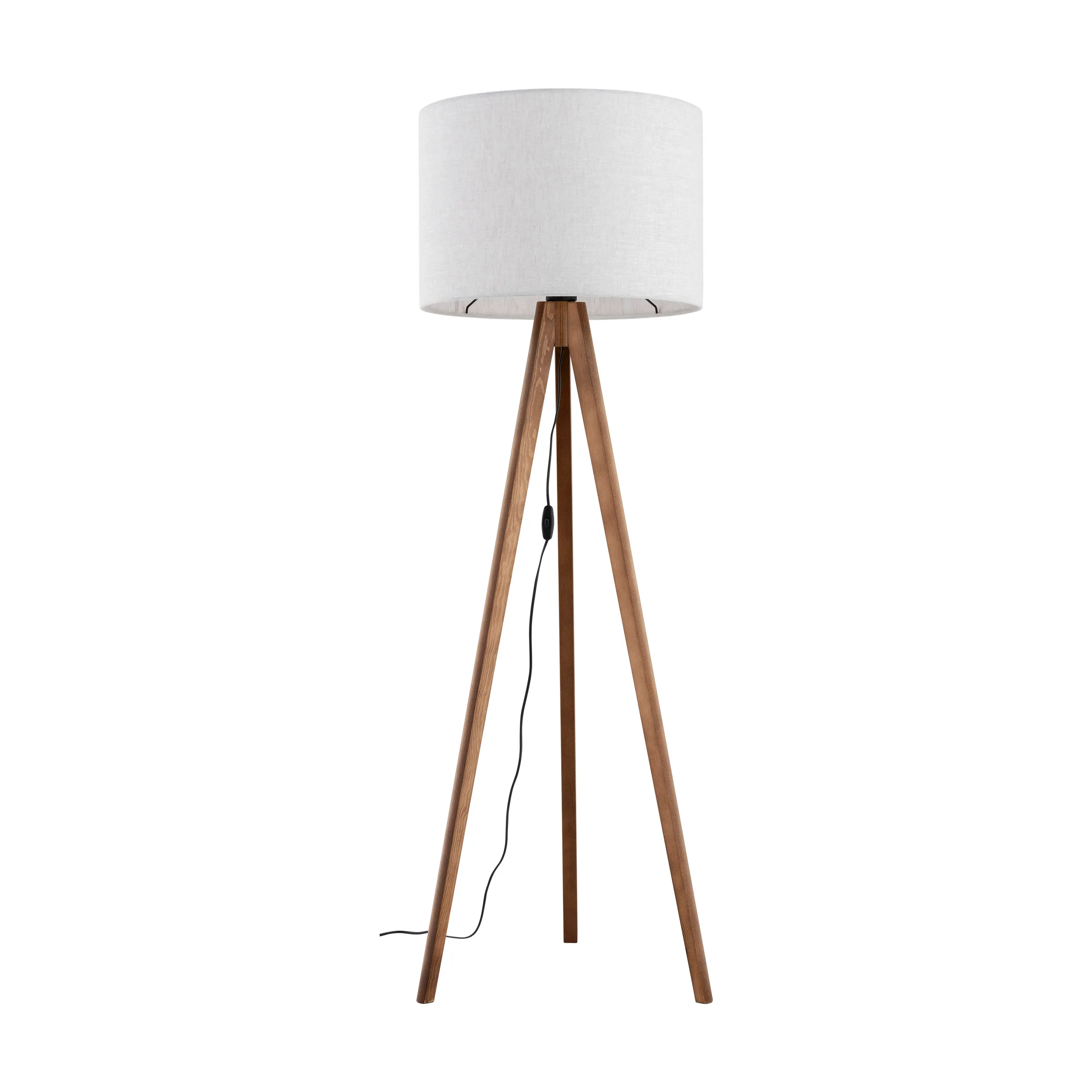 Lampa podłogowa GRAND na drewnianych orzechowych nogach okrągły biały abażur 145x50cm