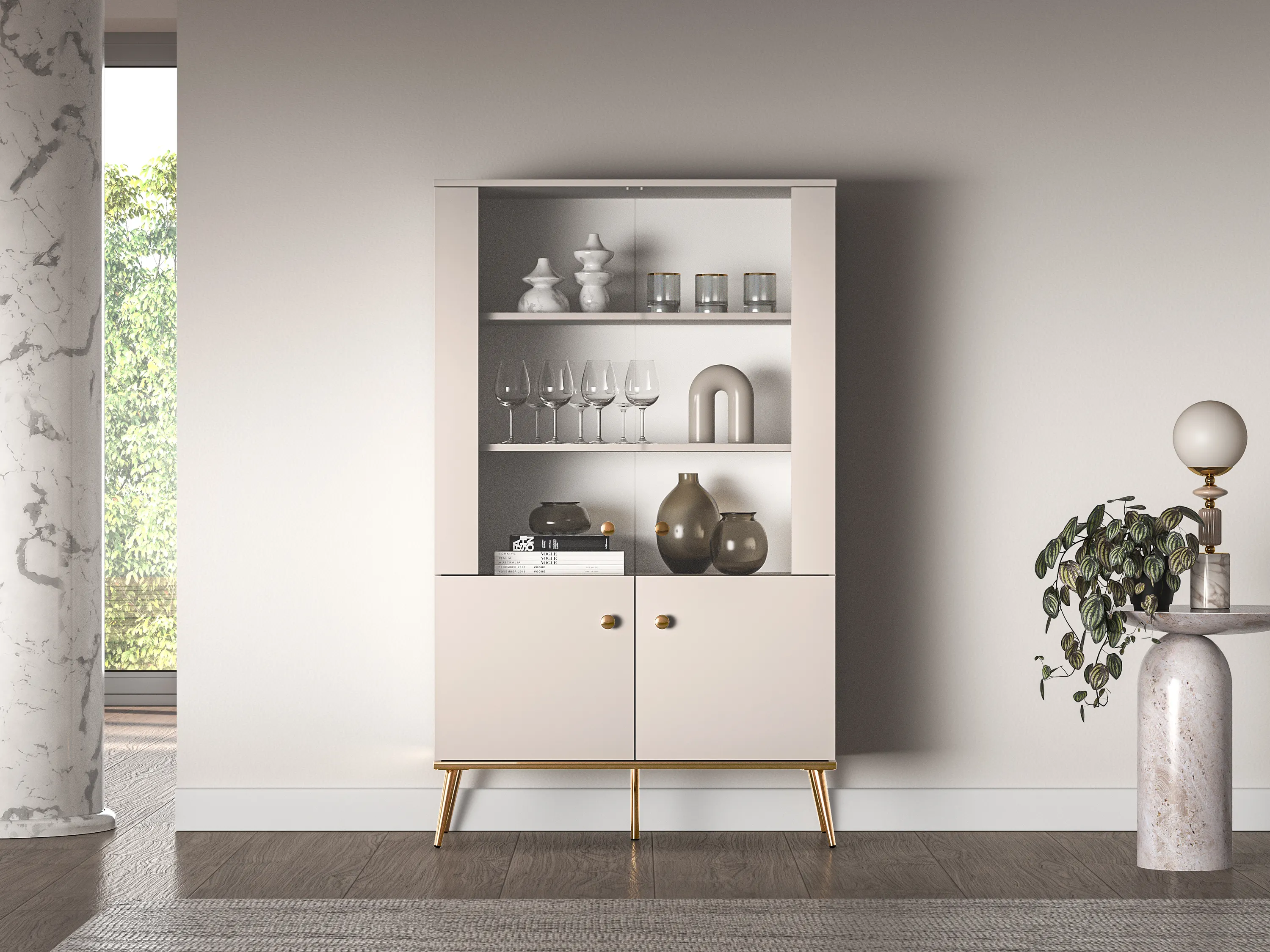 Witryna 4-drzwiowa SELGIN 02 kaszmirowy, złoty - 1SELG02-001