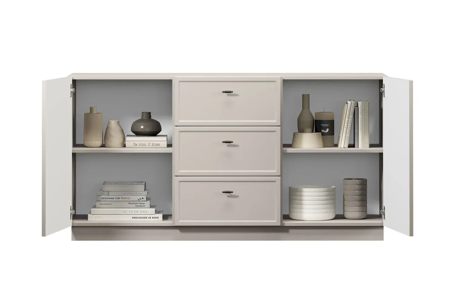 Komoda 2-drzwoiowa z 3 szufladami LORINI 150 - cashmere uchwyt T-bar czarny cokół - B_166765