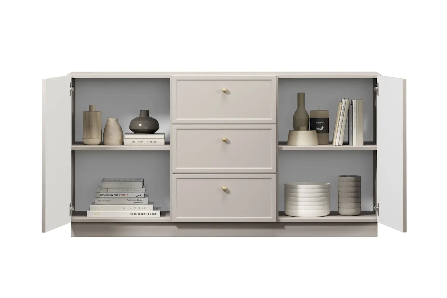 Komoda 2-drzwoiowa z 3 szufladami LORINI 150 - cashmere gałka złota cokół - B_166764