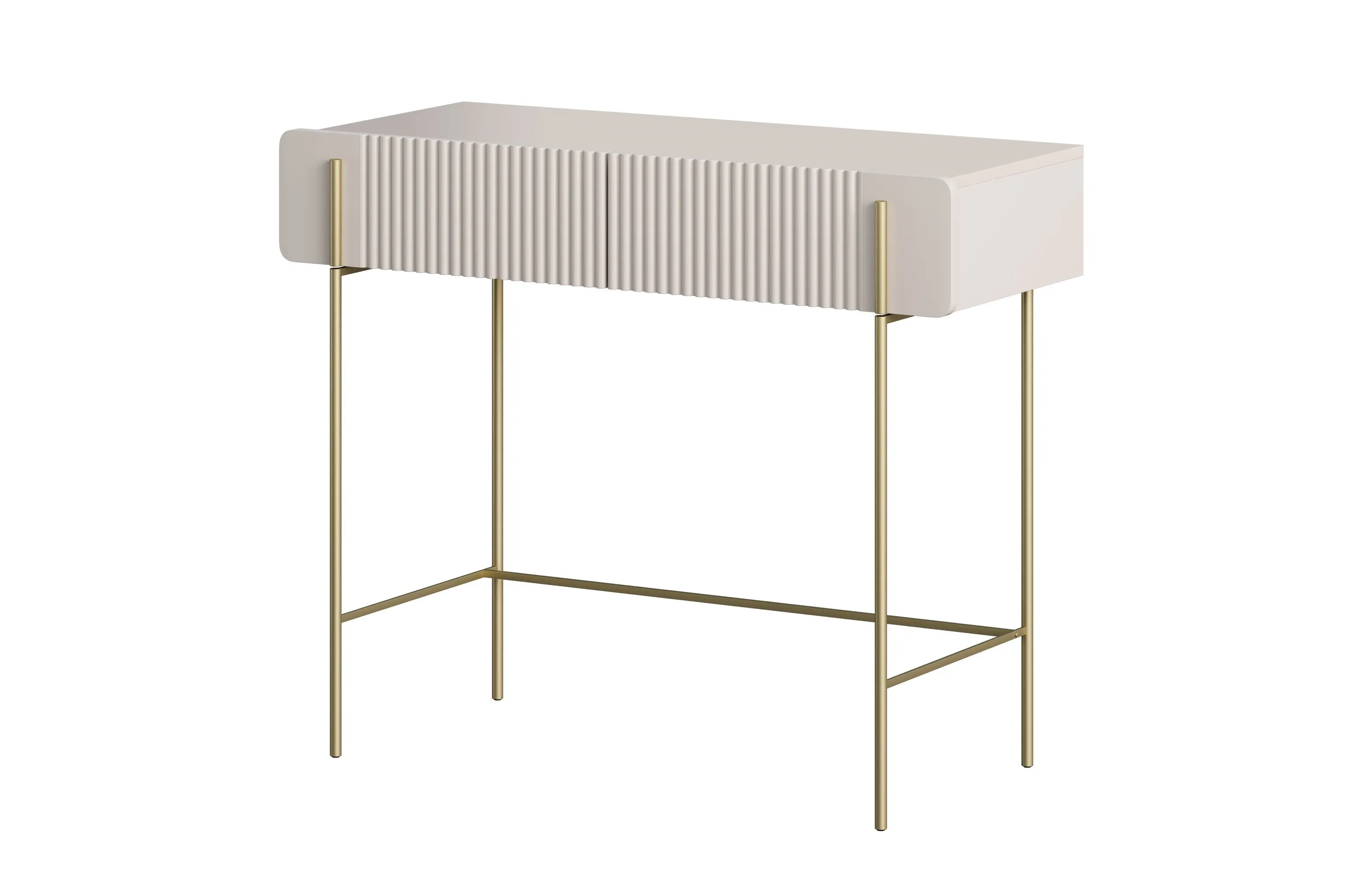 Toaletka z 2 szufladami MALMI ryflowany front 100cm - kaszmirowa - złoty stelaż