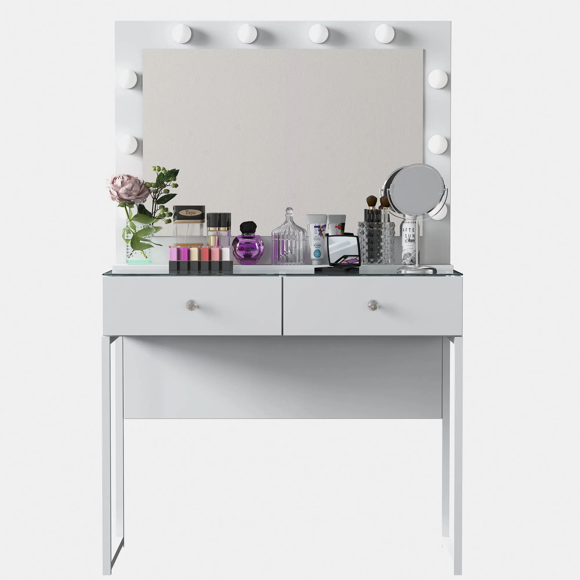 image cosmetics-dresser, makeup-vanity, mirror, glossy-white, stationery
