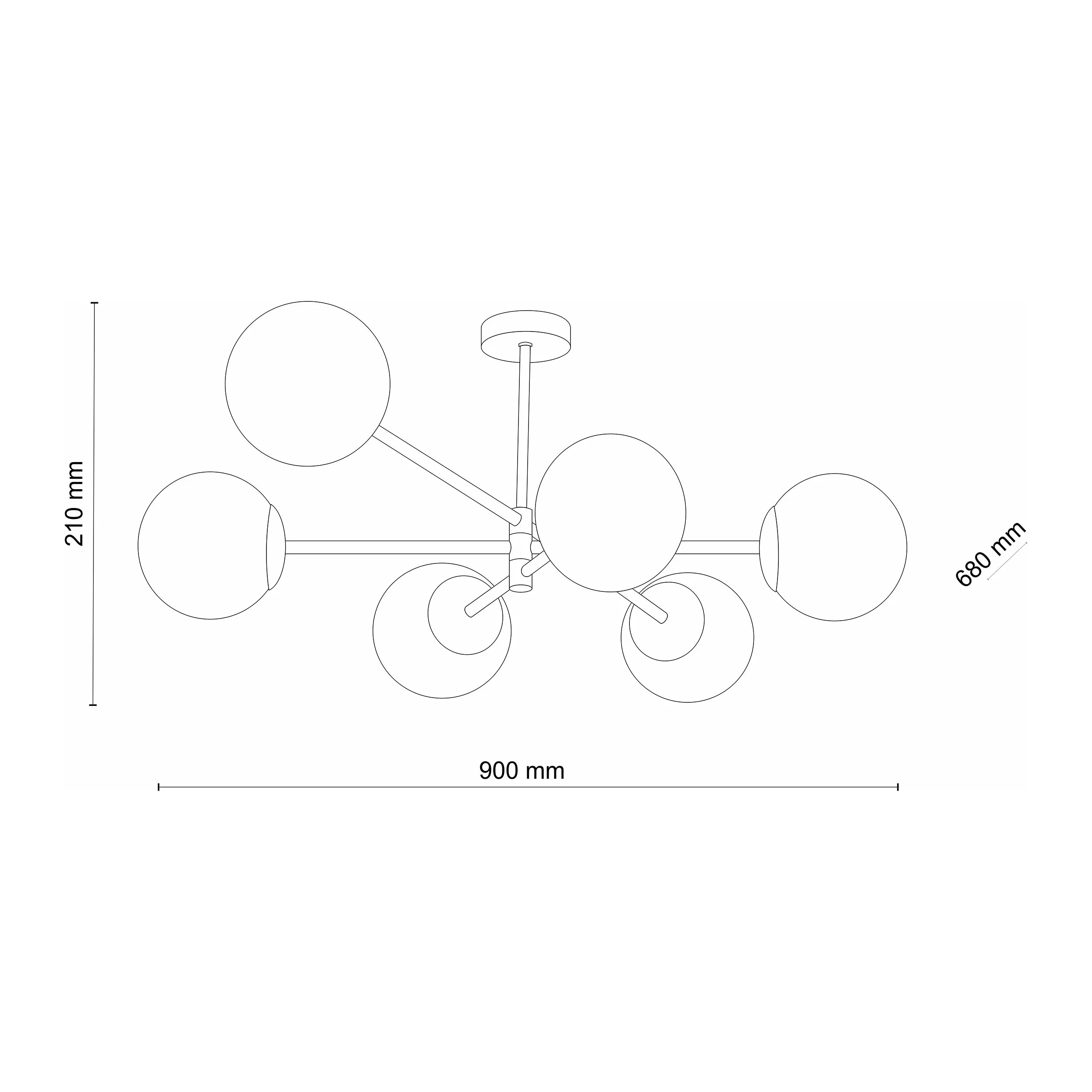 Lampa sufitowa SARIUS czarna białe okrągłe szklane klosze 90x68x21cm - TK_4734