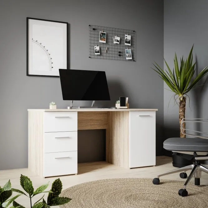 Biurko NET106 z szafką i 3 szufladami - dab sonoma, biały - MT311-Q36