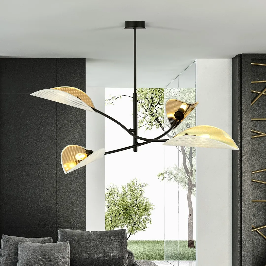 image lampa wisząca, konstrukcja metalowa, czarna rama, płaszcz lampy, wnętrze nowoczesne