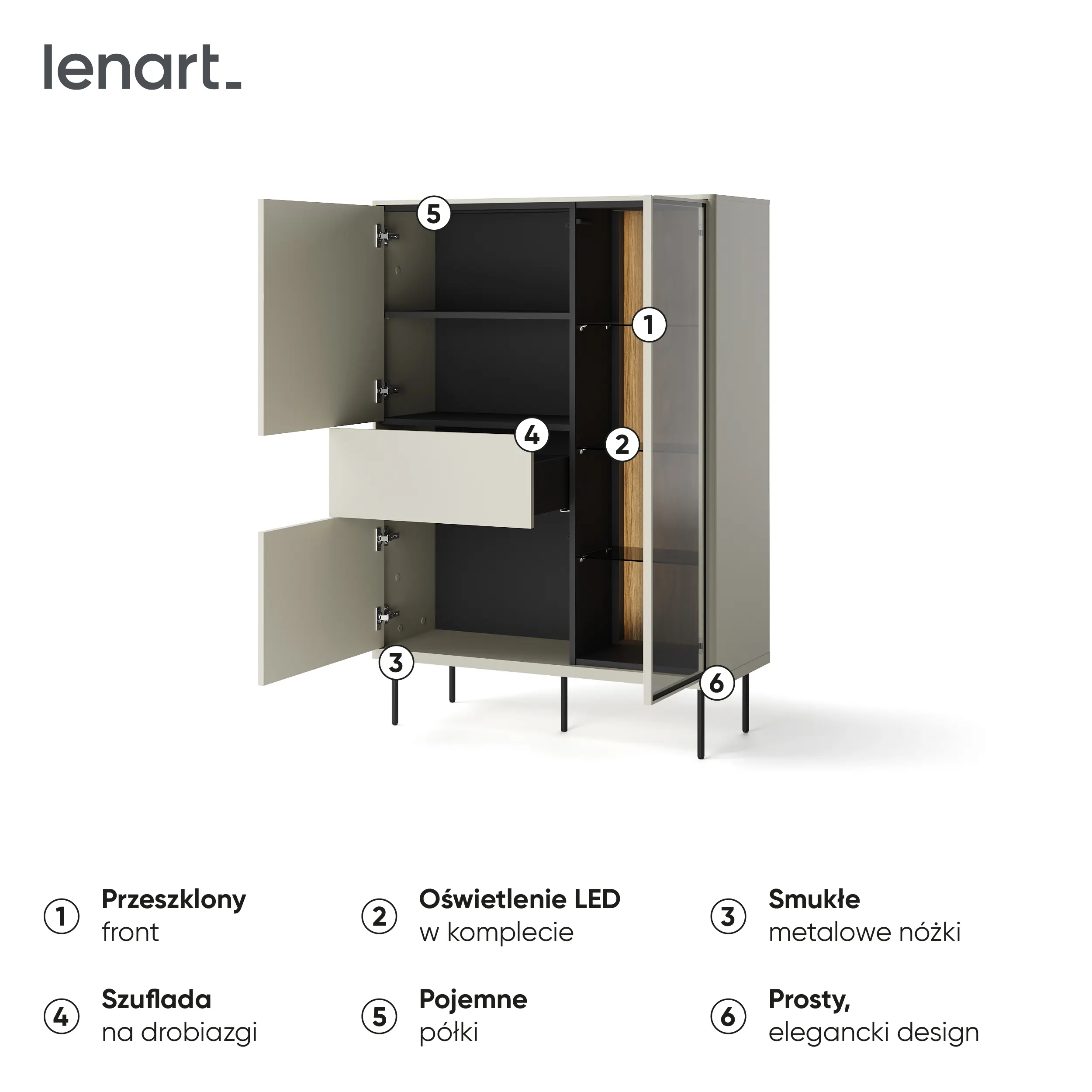 Niska witryna LED Epiro EP-01 kaszmir/dąb ciemny - EP1KDC