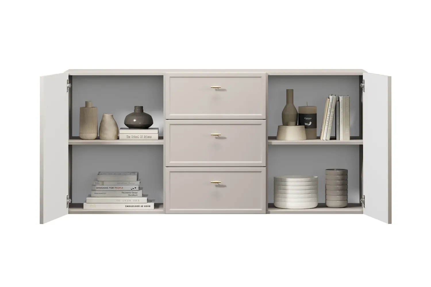 Komoda wisząca 2-drzwoiowa z 3 szufladami LORINI 150 - cashmere uchwyt T-bar złoty - B_166774