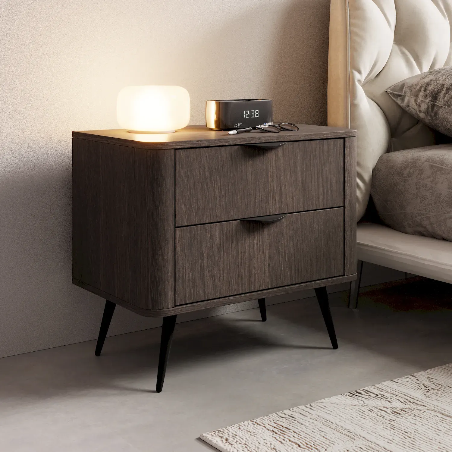 Szafka nocna z 2 szufladami VERIS dąb dunin czarny - LA_VERIS_STOLIK_NOCNY