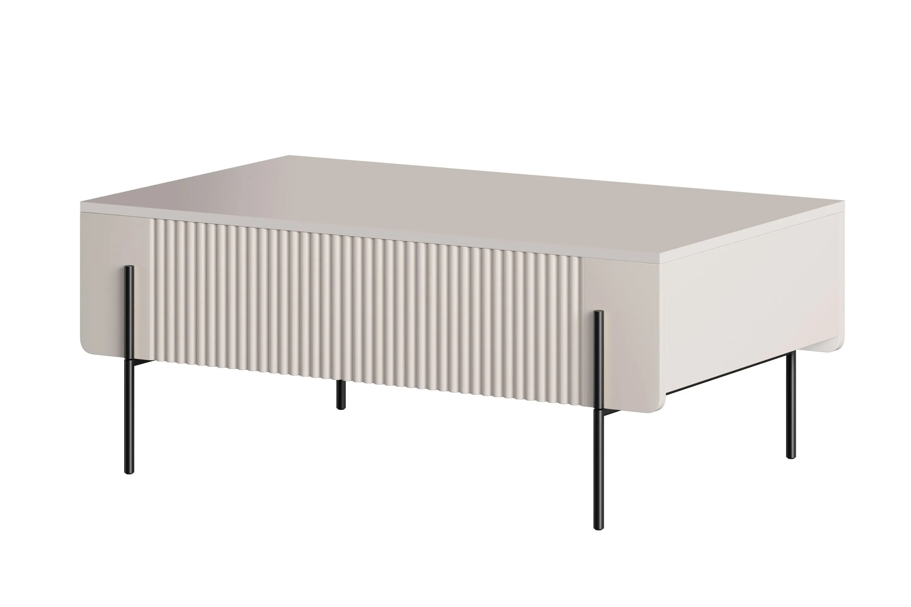 Stolik kawowy z 2 szufladami MALMI ryflowany front 60x100cm - kaszmirowy - czarny