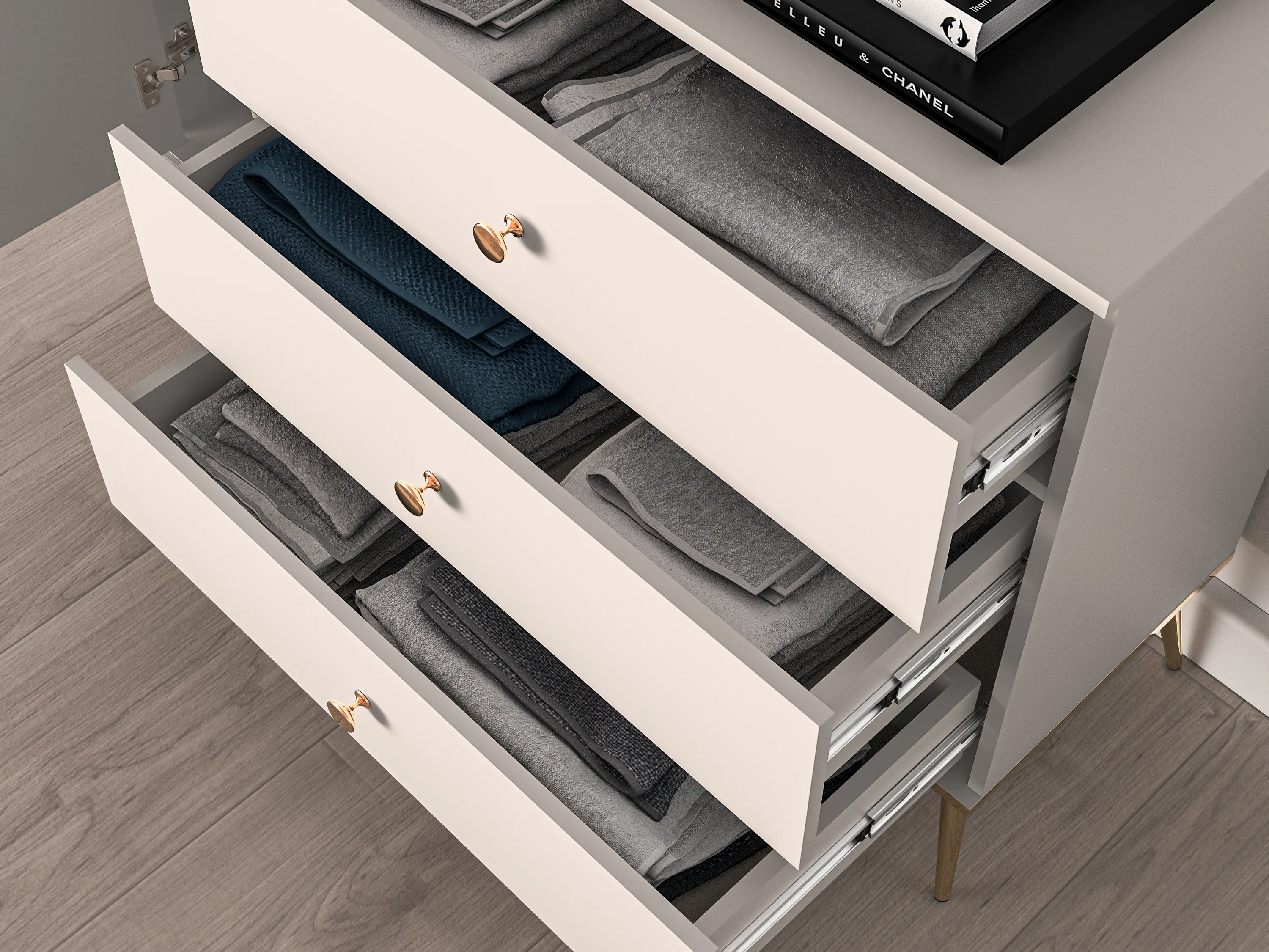 Komoda 1-drzwiowa z 3 szufladami SELGIN 04 kaszmirowy, złoty - 1SELG04-001