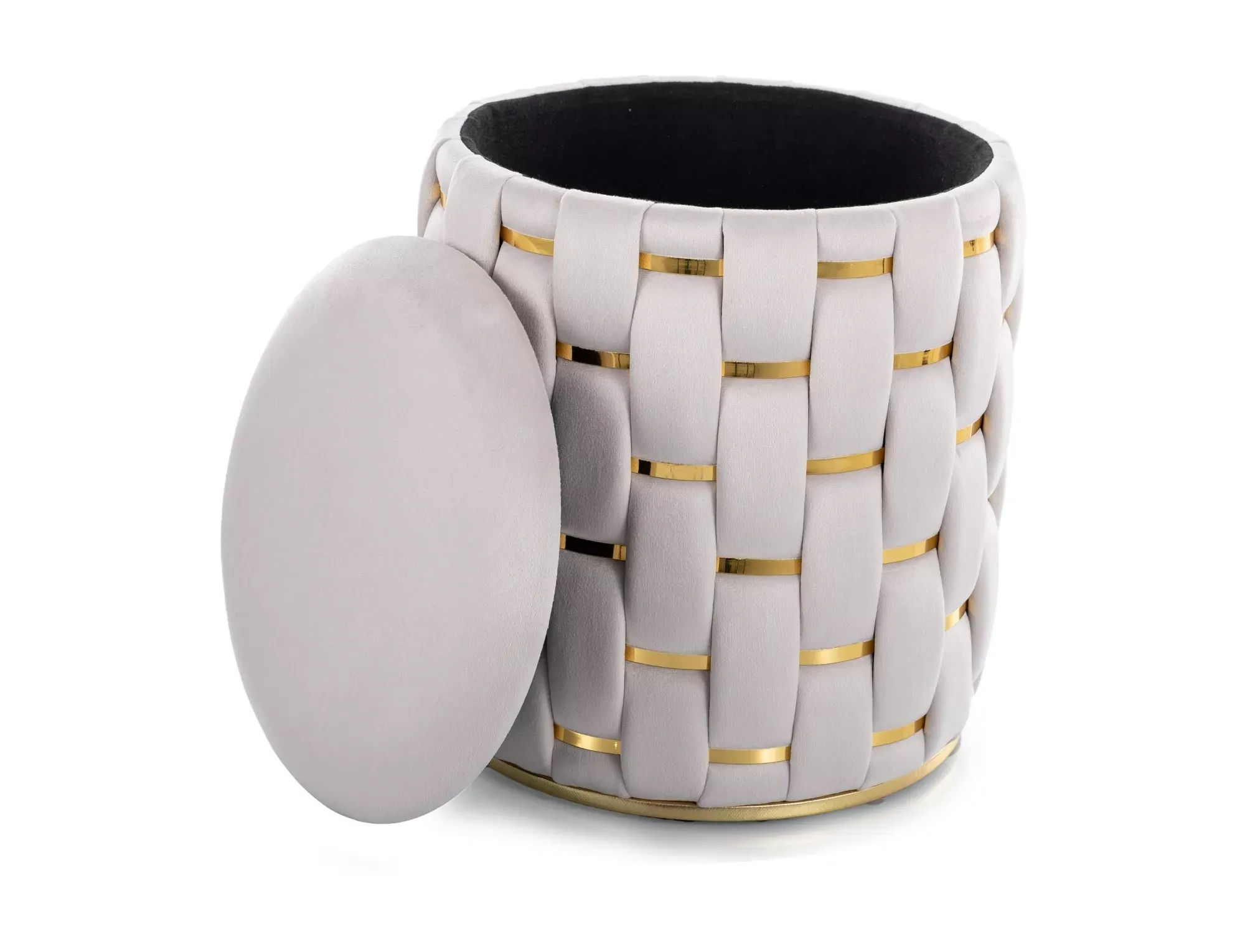 Puf ze schowkiem TIARA VELVET okrągły 37 cm beżowo-złoty - TIARAVJBE