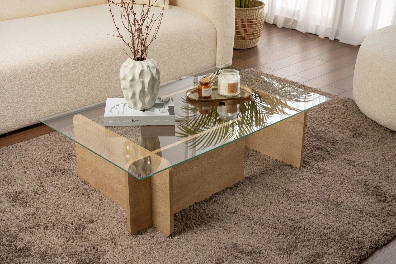 Stolik kawowy FLAVIO 65x105 cm dąb miodowy transpatentny - ASI_353NRD1116