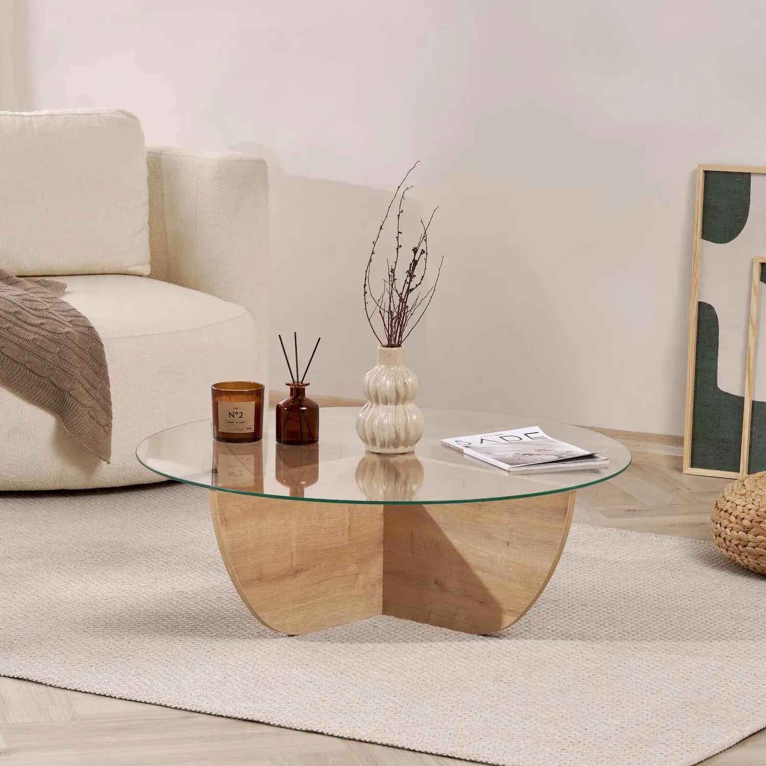 Stolik kawowy okrągły LIYA fi90 transparentny dąb sapphire - ASI_668NRD1126