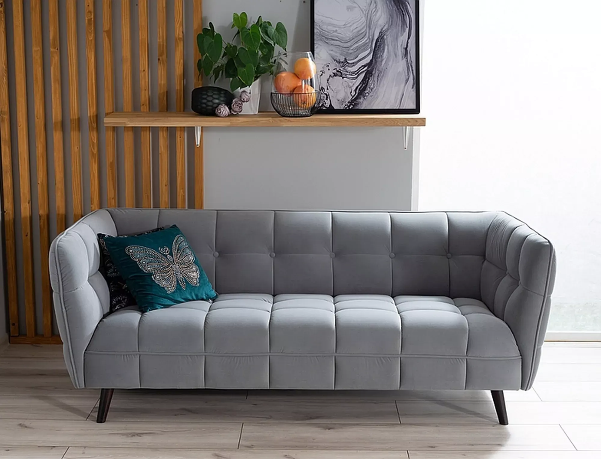 Sofa 3-osobowa CASTELLO 3 VELVET Bluvel 14 szara wenge — zdjęcie 3