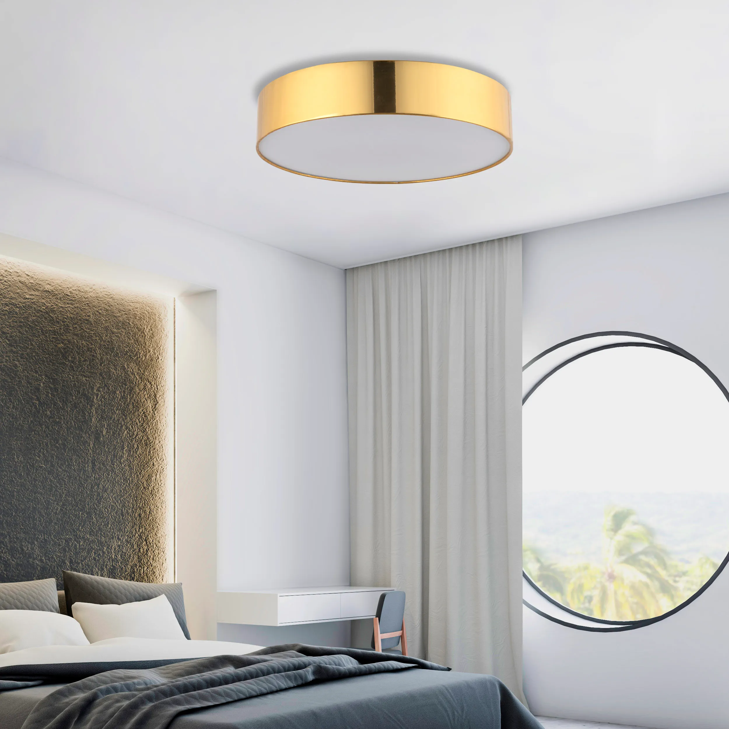 Lampa sufitowa RONDO złota z białym kloszem okrągła 60x15cm - TK_4843