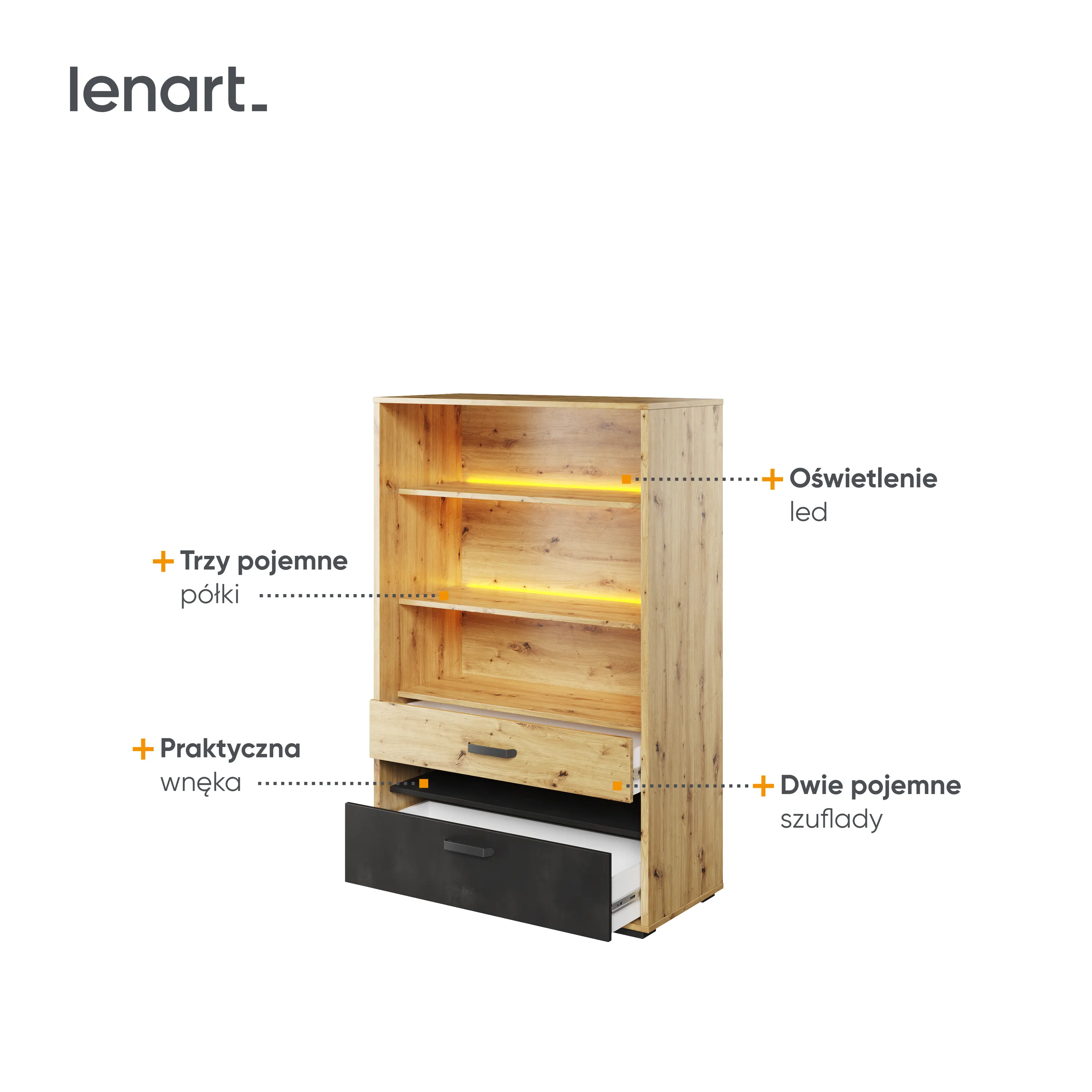 Regał LED Qubic QB-06 dąb artisan