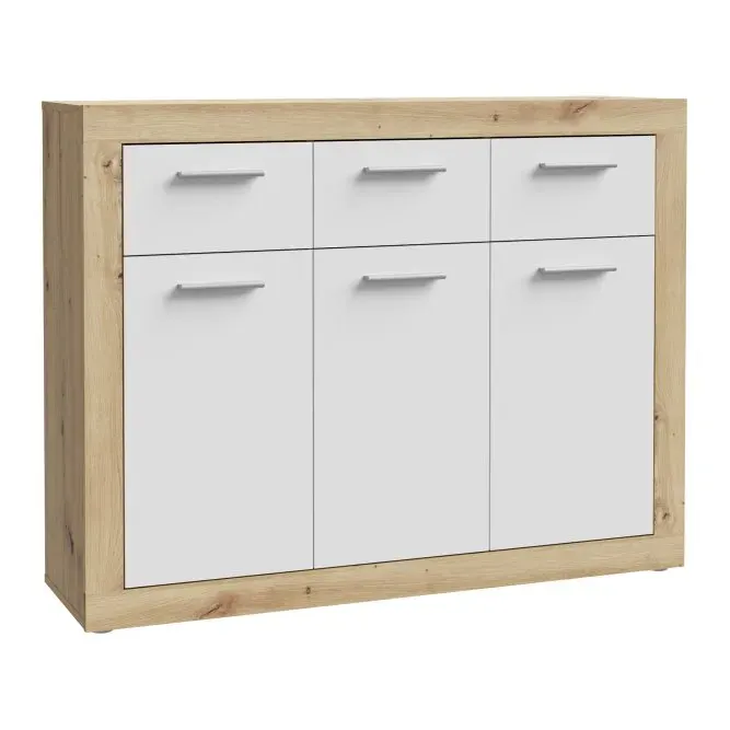 Komoda 3-drzwiowa z 3 szufladami BACCIO 120 cm Dąb Artisan biały