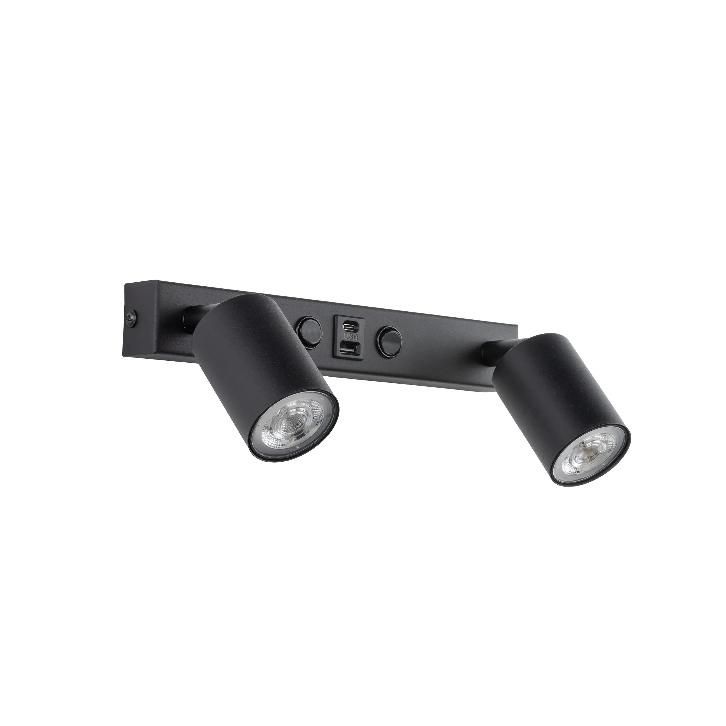 Kinkiet TOP czarny z regulowanymi reflektorami niezależnymi przełącznikami oraz wtyczkami USB-A oraz USB-C 39x18x15cm