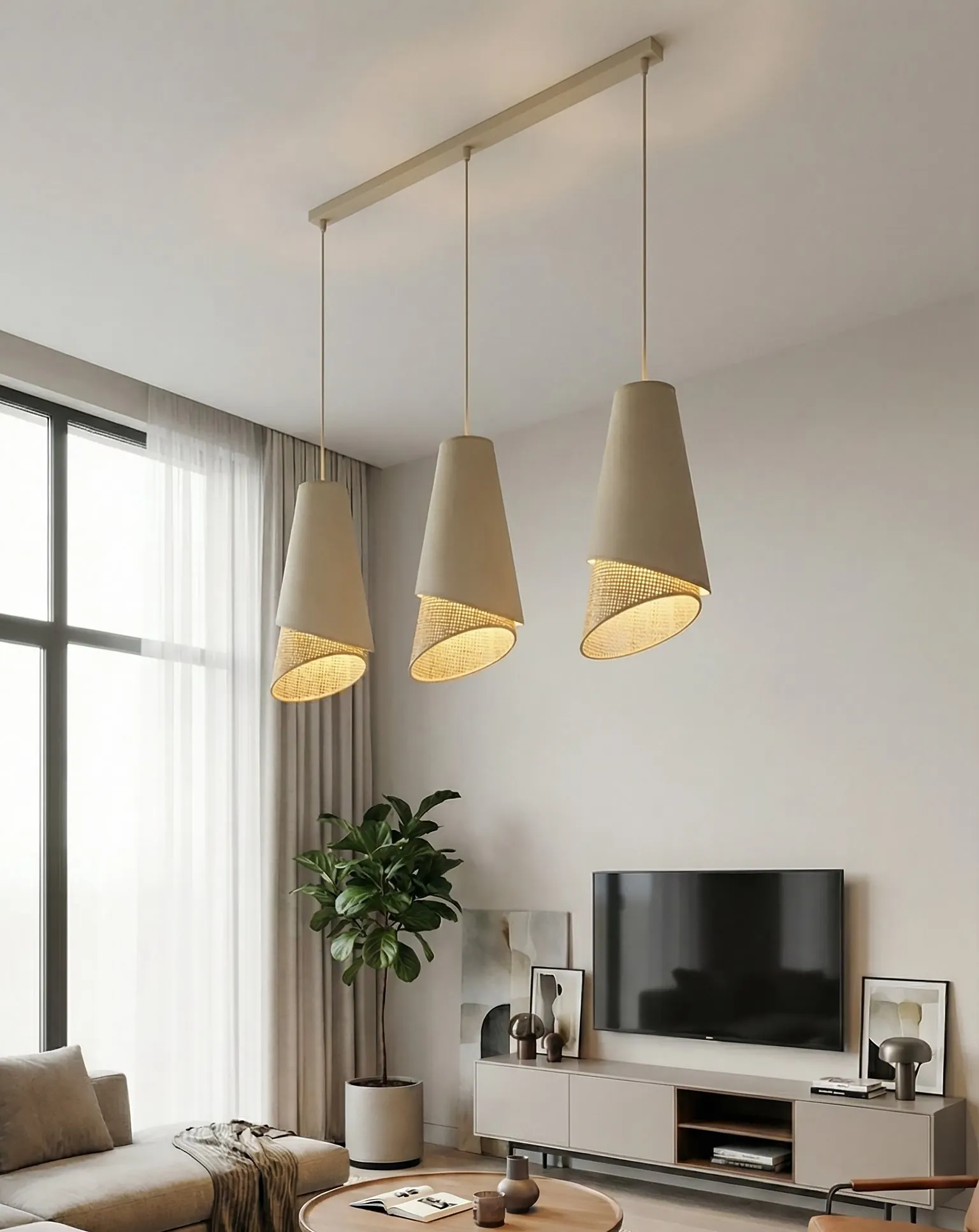 Lampa wisząca z perforowanym kloszem MODA 3 rattan beżowy - 1620/3