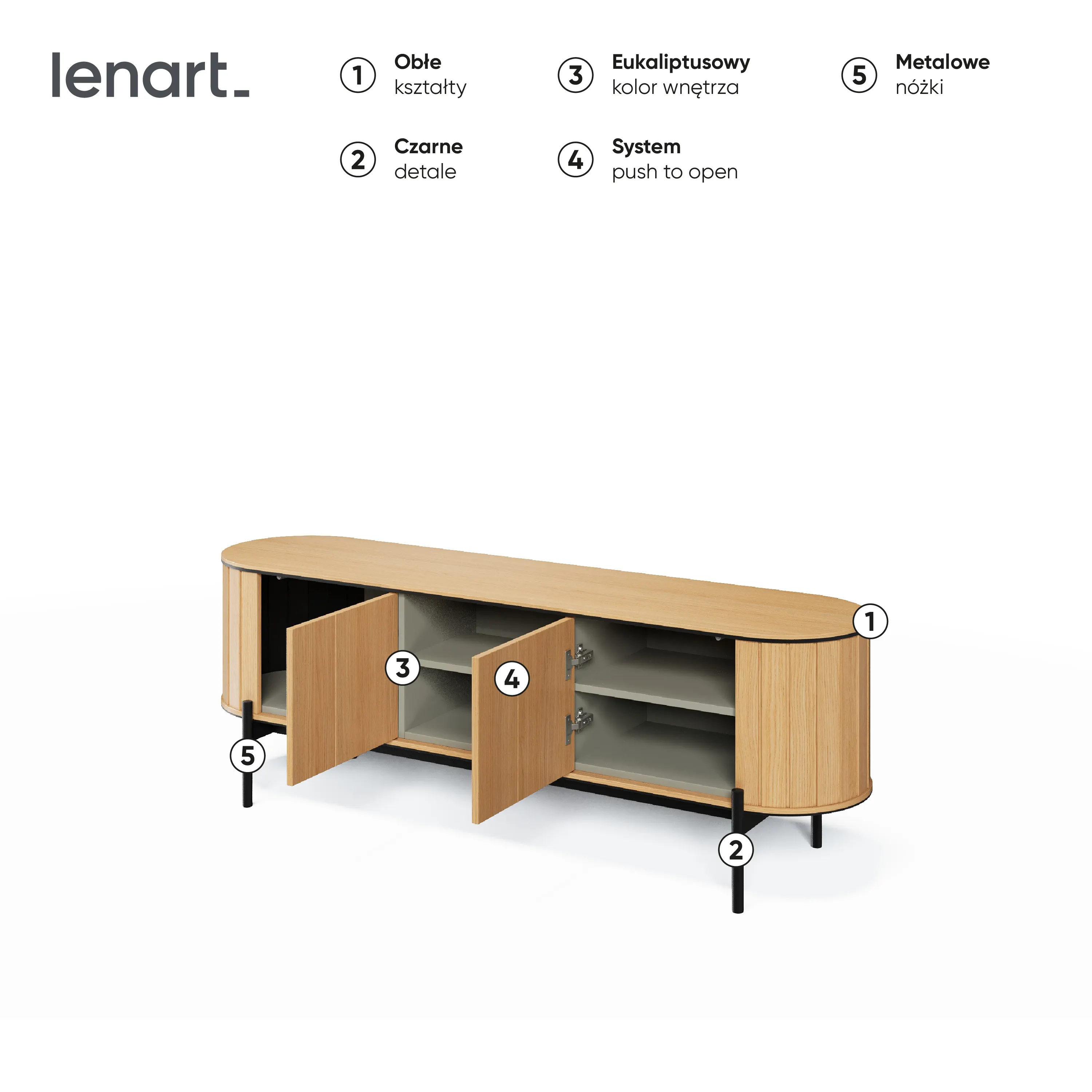 Zaokrąglona szafka RTV Rotto RT-05 168cm dąb vincenza/eukaliptus - RT5DE