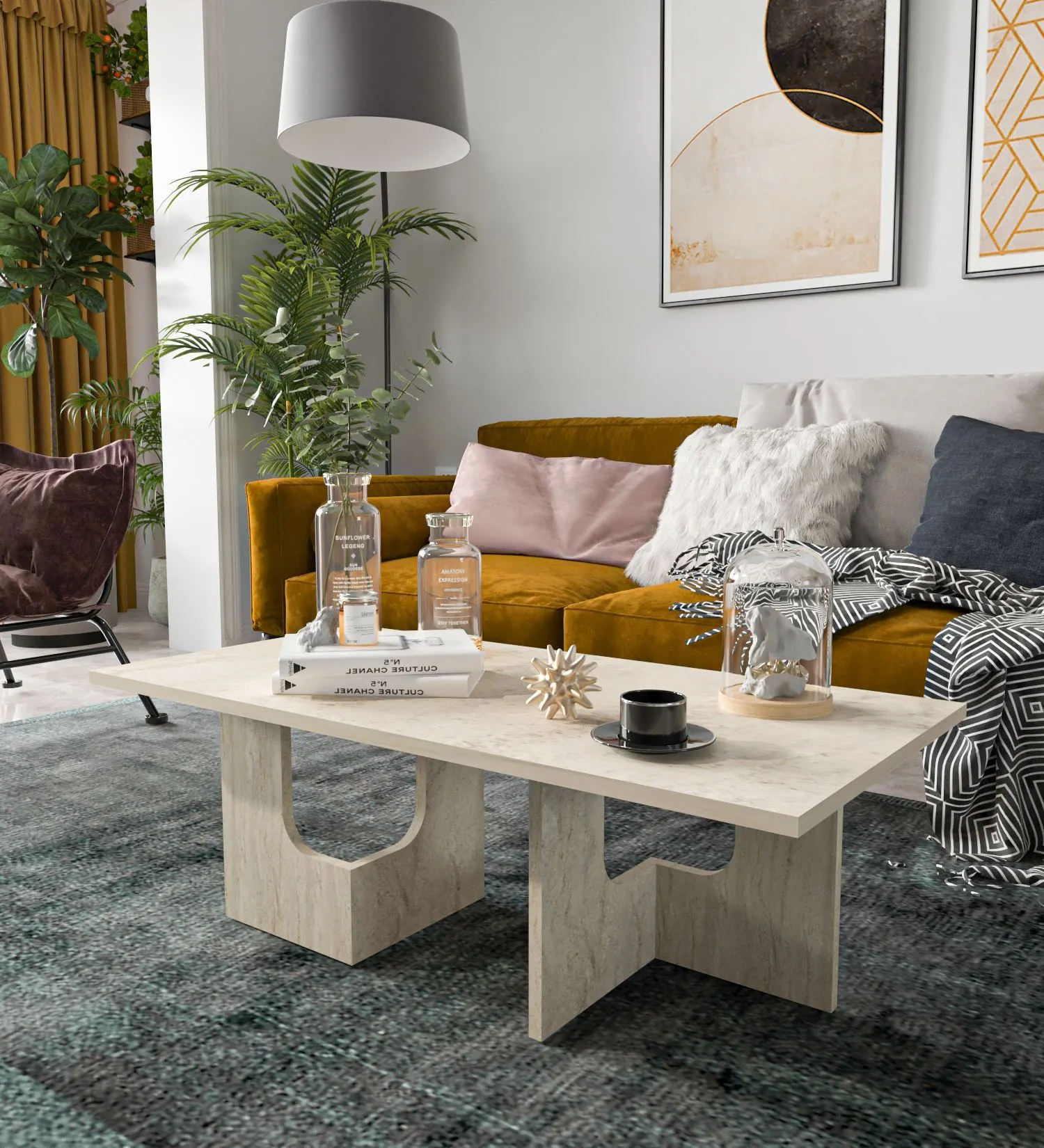 Stolik kawowy TERNI 52x104 cm trawertynowy - ASI_469ORN2302